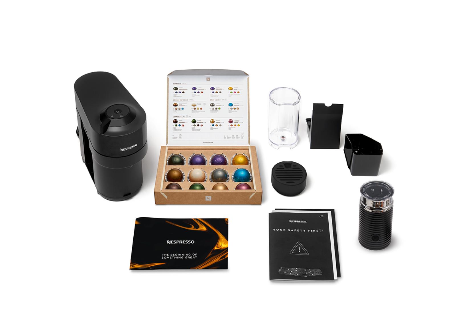 Nespresso Vertuo Pop Coffee Machine With Aeroccino Milk Frother Bundle - Liquorice Black - 90009320