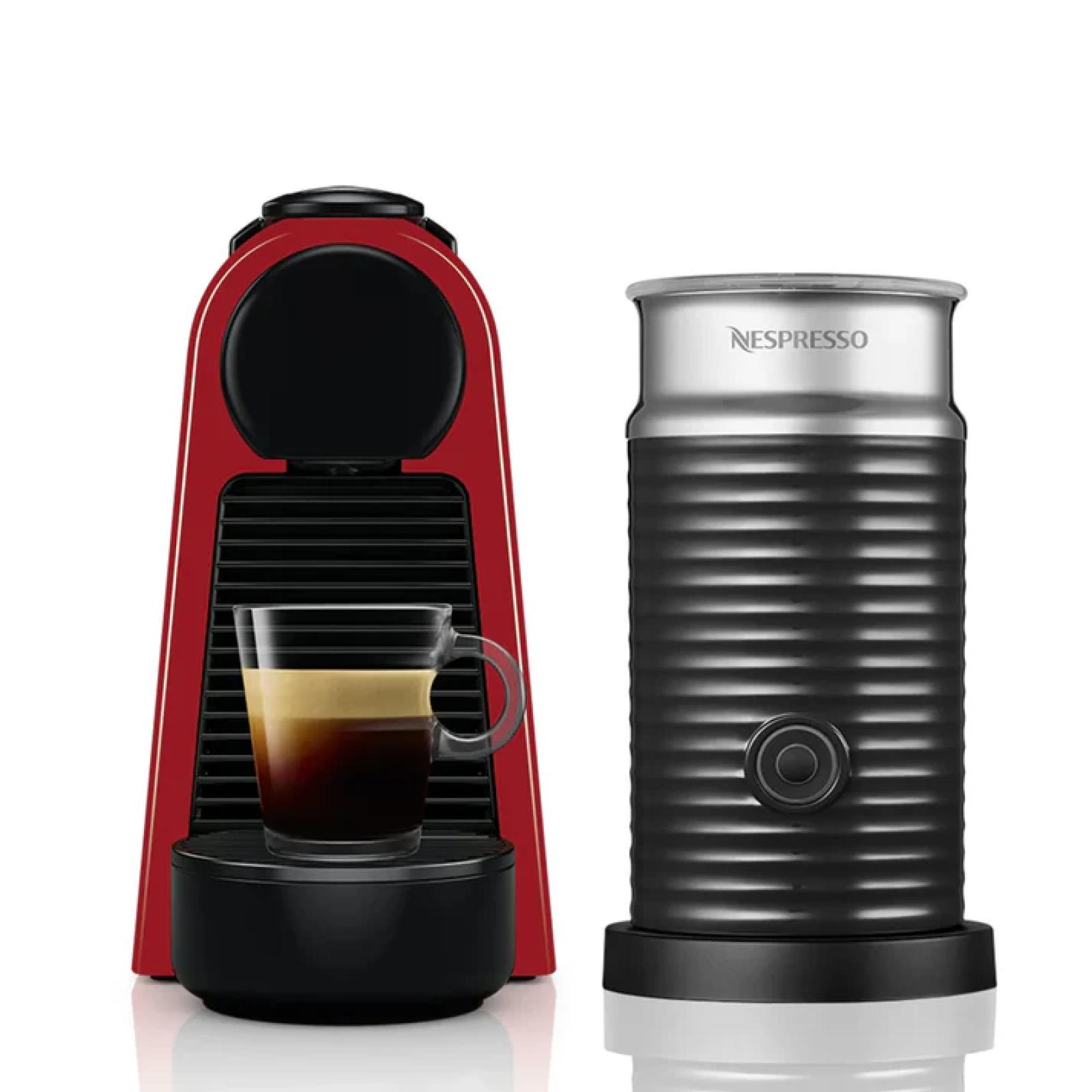 Nespresso Essenza Bundle 1450W Mini Automatic Espresso Machine with Aeroccino Milk Frother - Ruby Red 90009475