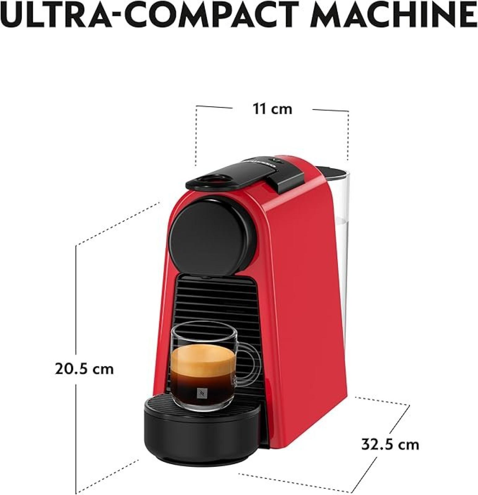 Nespresso Essenza Bundle 1450W Mini Automatic Espresso Machine with Aeroccino Milk Frother - Ruby Red 90009475