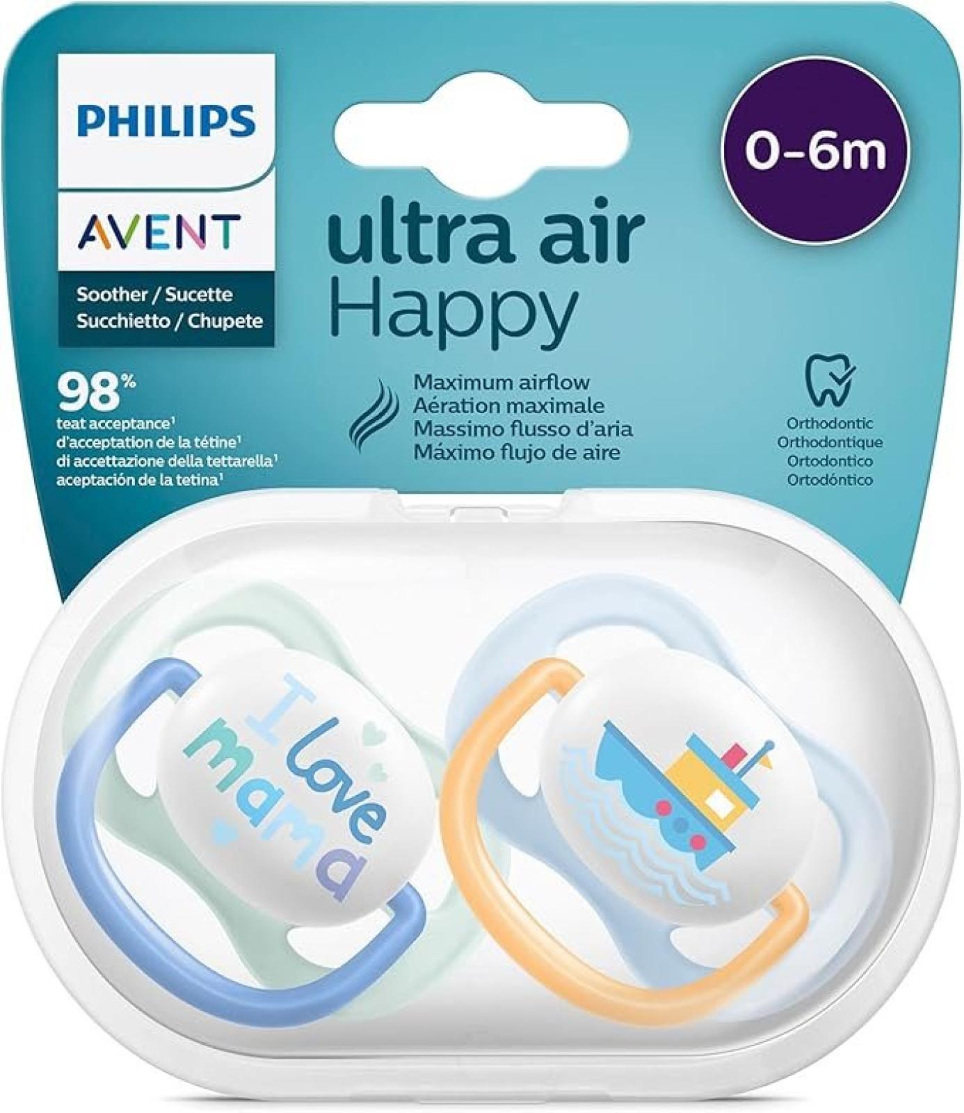 Philips Avent Ultra-Air Soother 0-6m STHR AIR COLL 0-6M BOY MAM/BOAT X2 pack SCF080/01