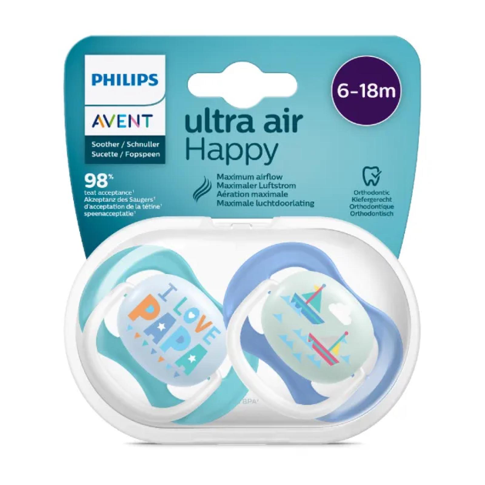 Philips Avent Ultra-Air Soother 6-18m (2 Pack) - Papa Blue SCF080/03