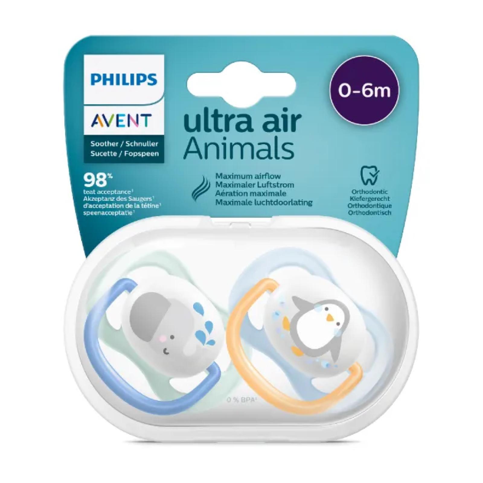 Philips Avent Ultra-Air Soother 0-6m (2 Pack) - Animal Blue SCF080/05
