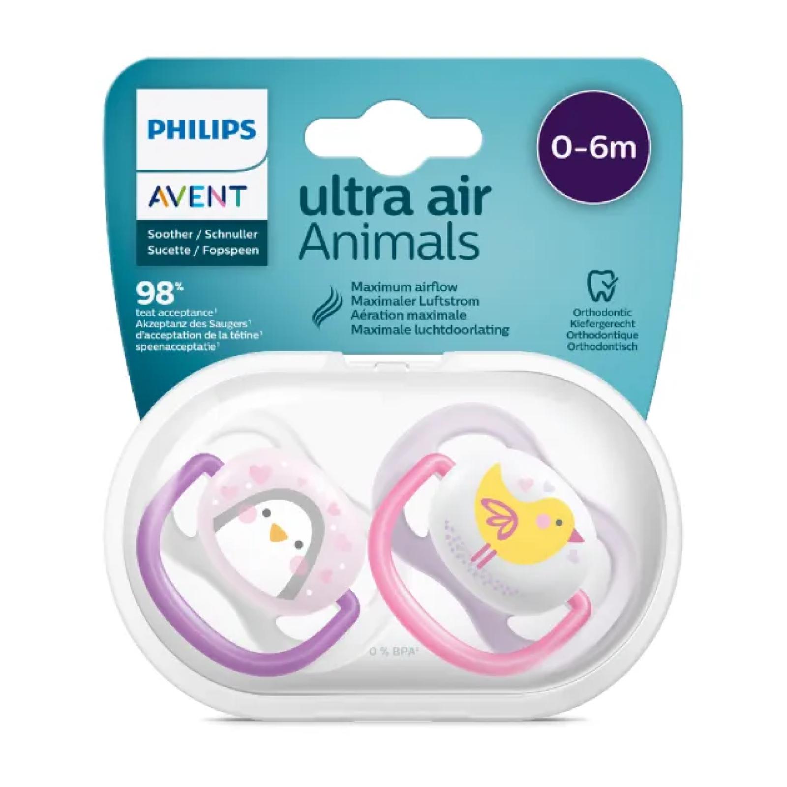 Philips Avent Ultra-Air Soother 0-6m (2 Pack) - Animal Pink SCF080/06