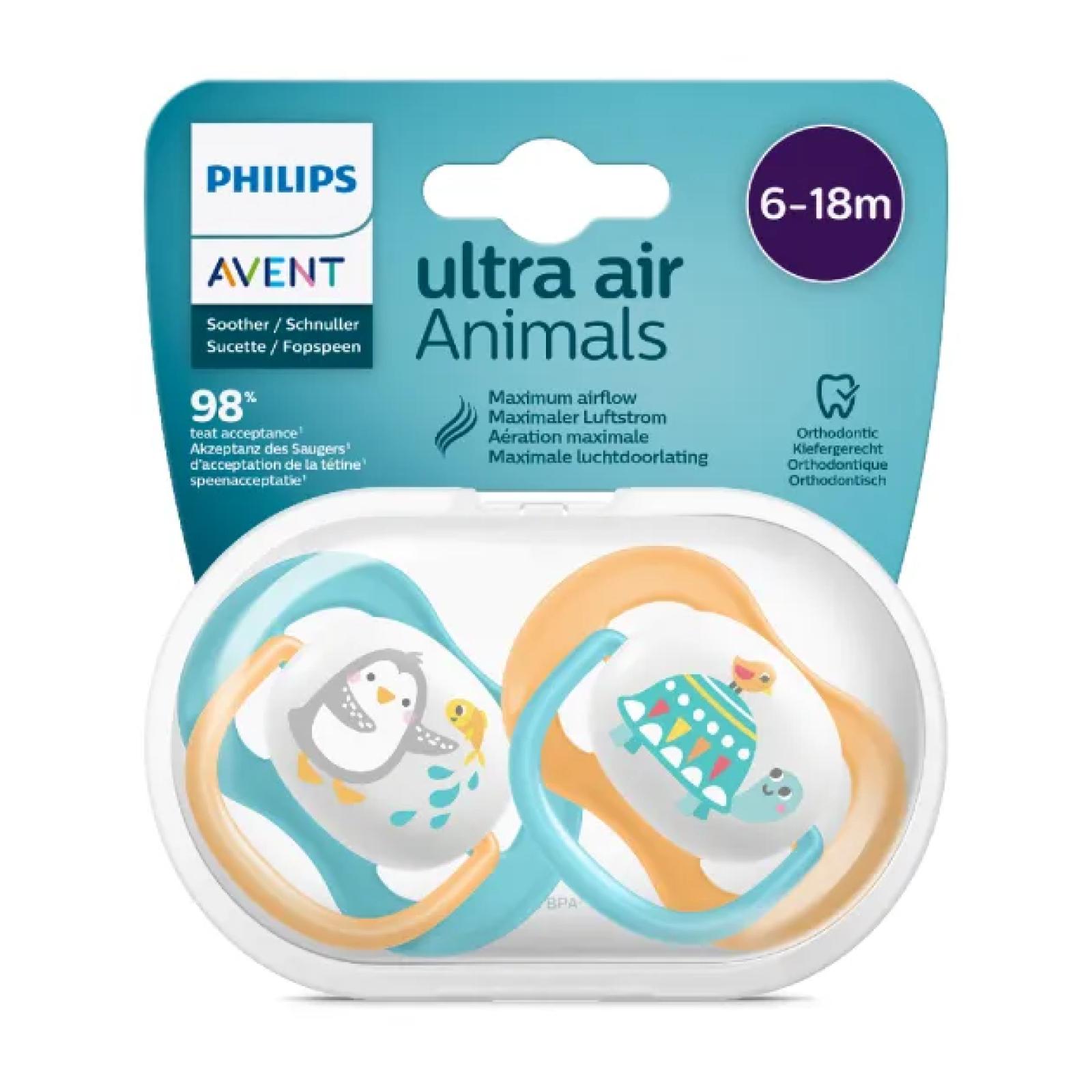 Philips Avent Ultra-Air Soother 6-18m (2 Pack) - Animal Blue SCF080/07