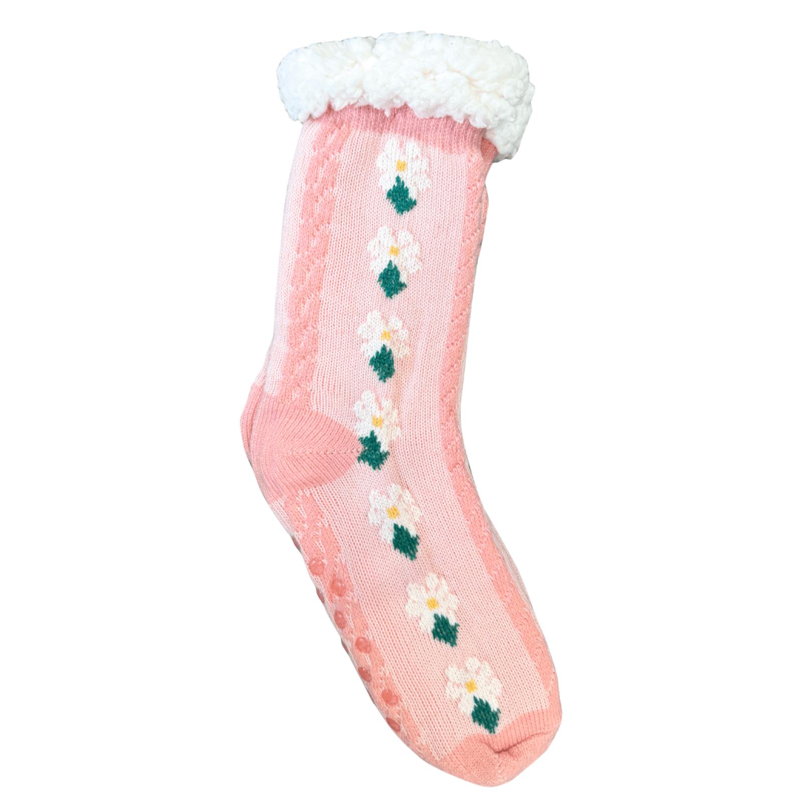 Warm Pink Socks with Flower Design