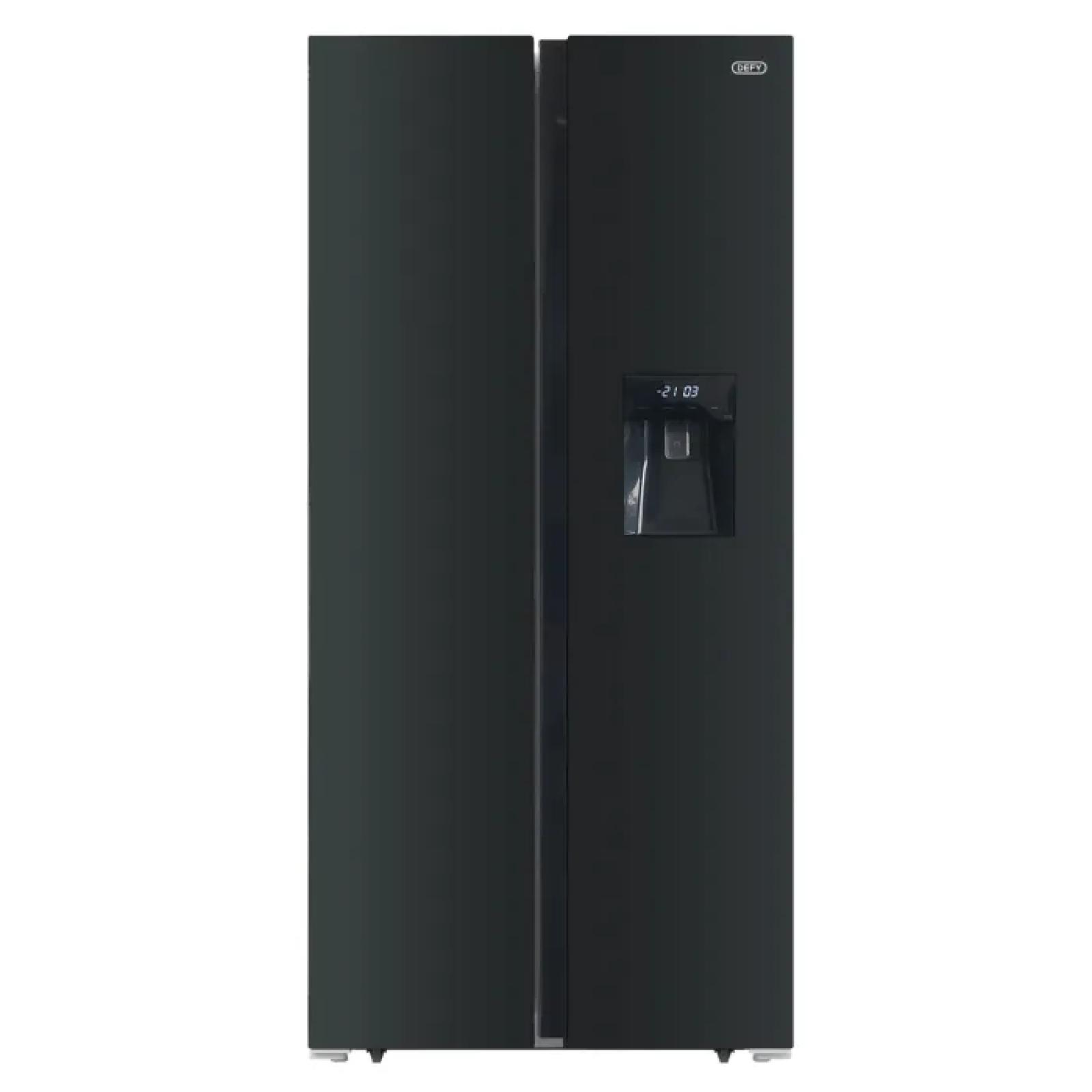 Defy DFF456 Black Glass Side by Side Fridge / Freezer 496lt