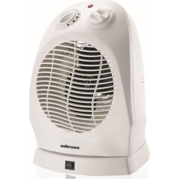 Mellerware Heater Oscilating Floor Fan Plastic White 2Heat Settings 2000W "Solar"
