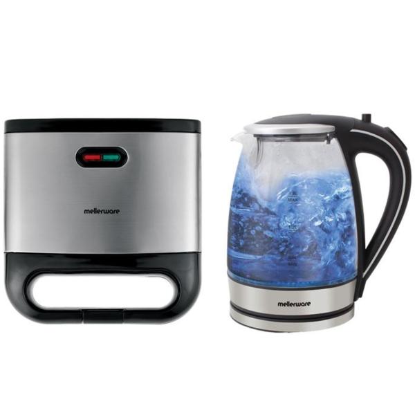 Mellerware Pack 2 Piece Glass Kettle + Sandwich Maker "Starter Pack"