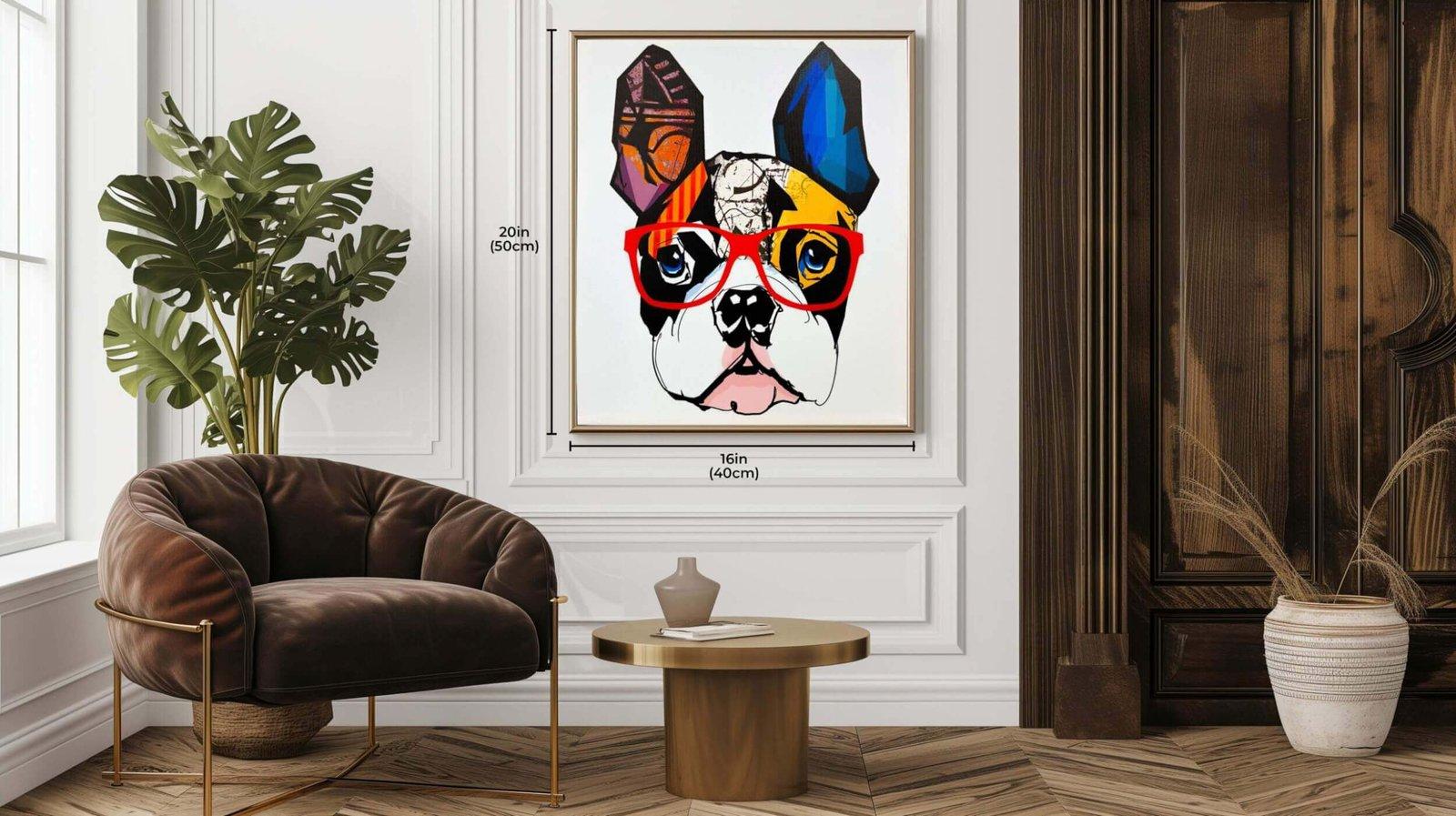 1pc Colourful Dog with Glasses - Pop Art Canvas