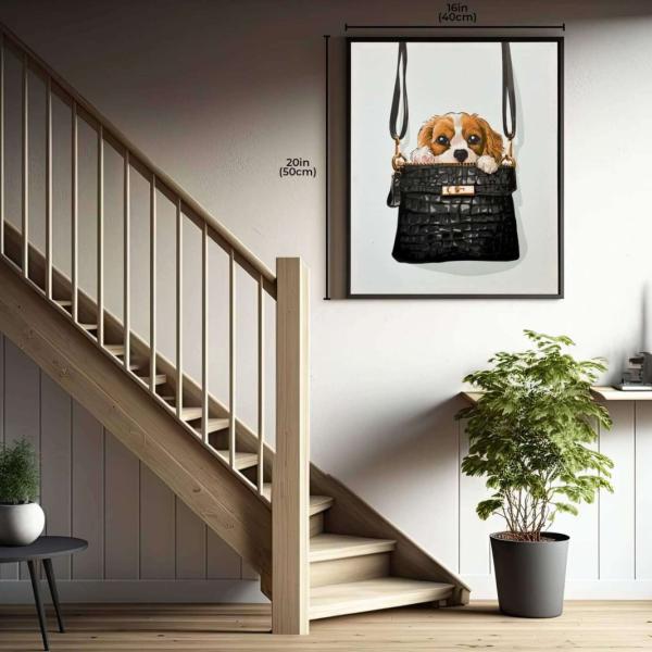 Chic Pup in a Bag Canvas - Fashionable Dog Art Print