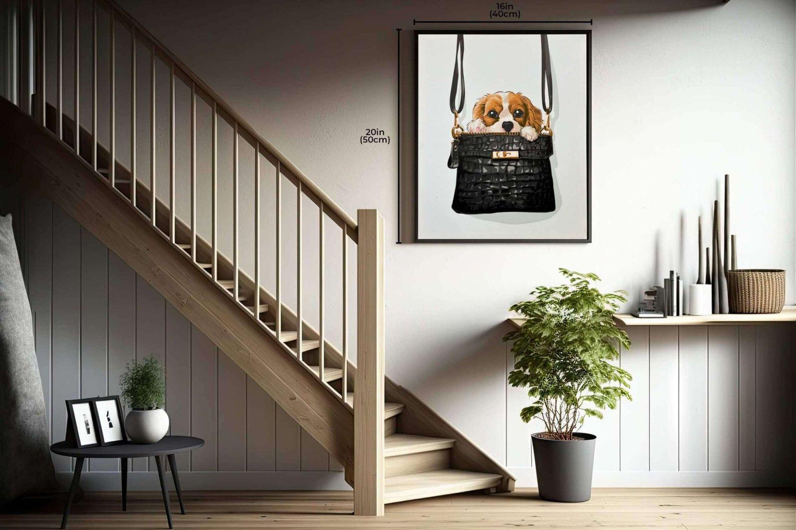 Chic Pup in a Bag Canvas - Fashionable Dog Art Print