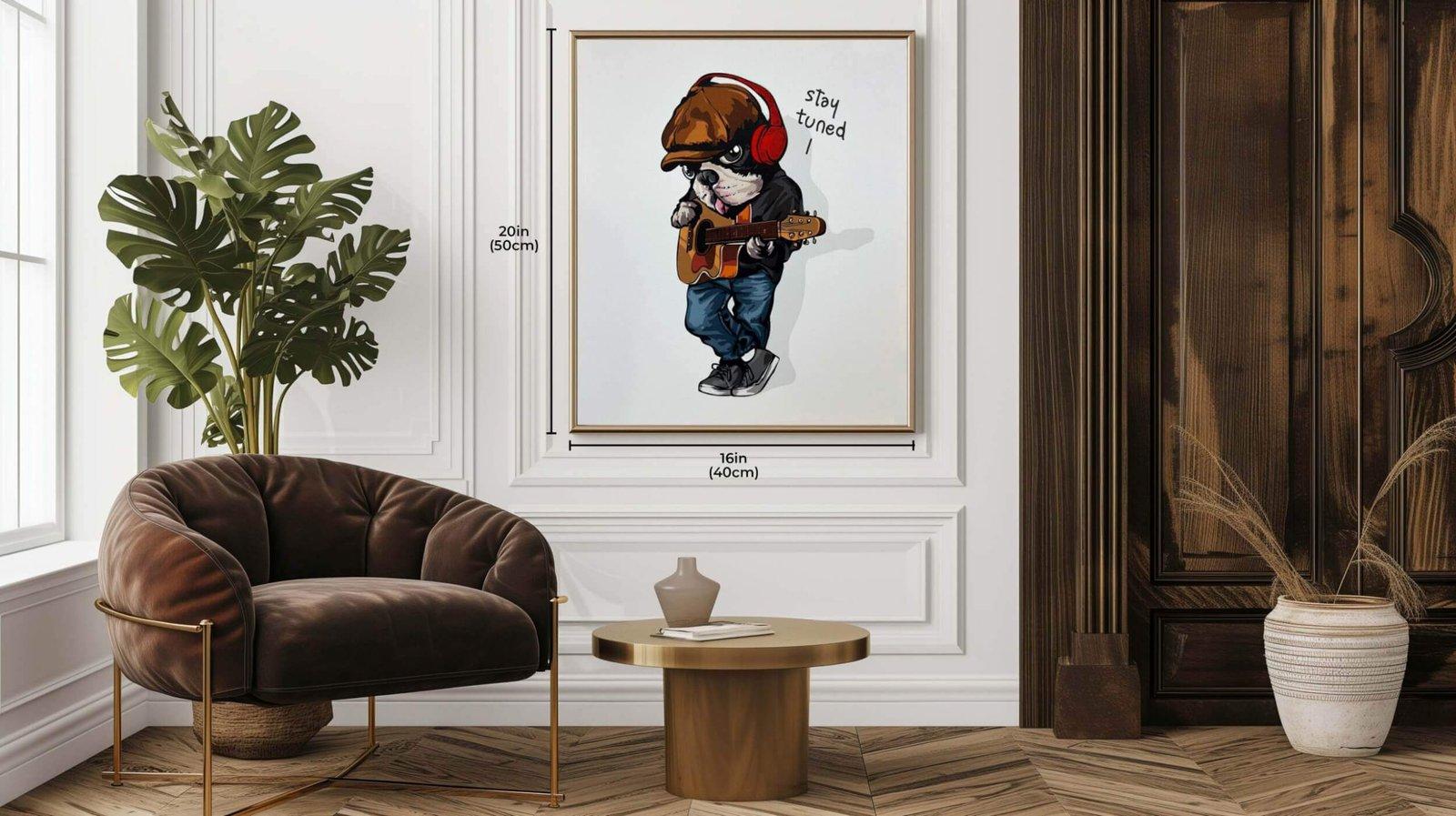1pc Rockstar Bulldog Art Canvas Painting for wall decor