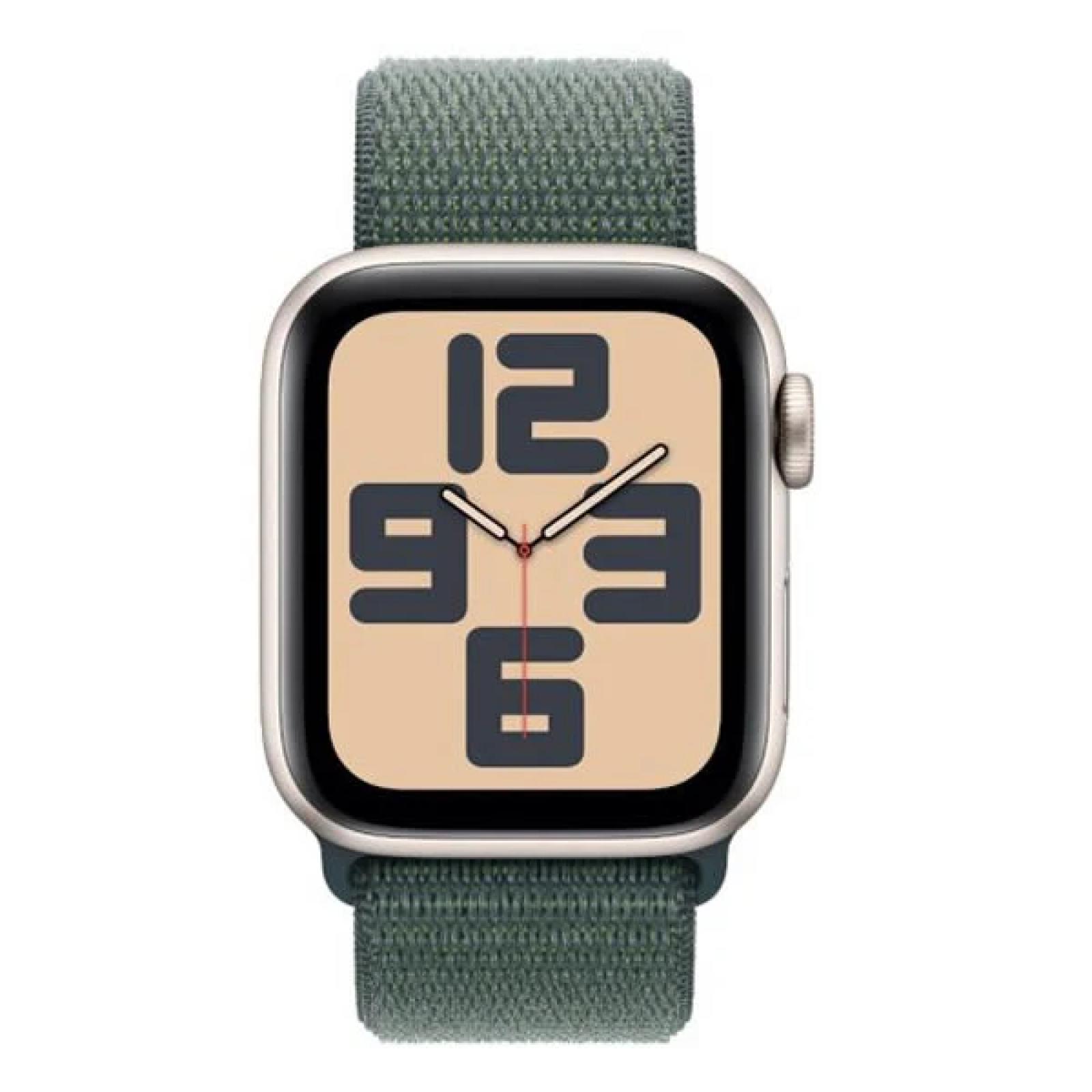 Apple Watch SE GPS 44mm Starlight Aluminium Case with Lake Green Sport Loop