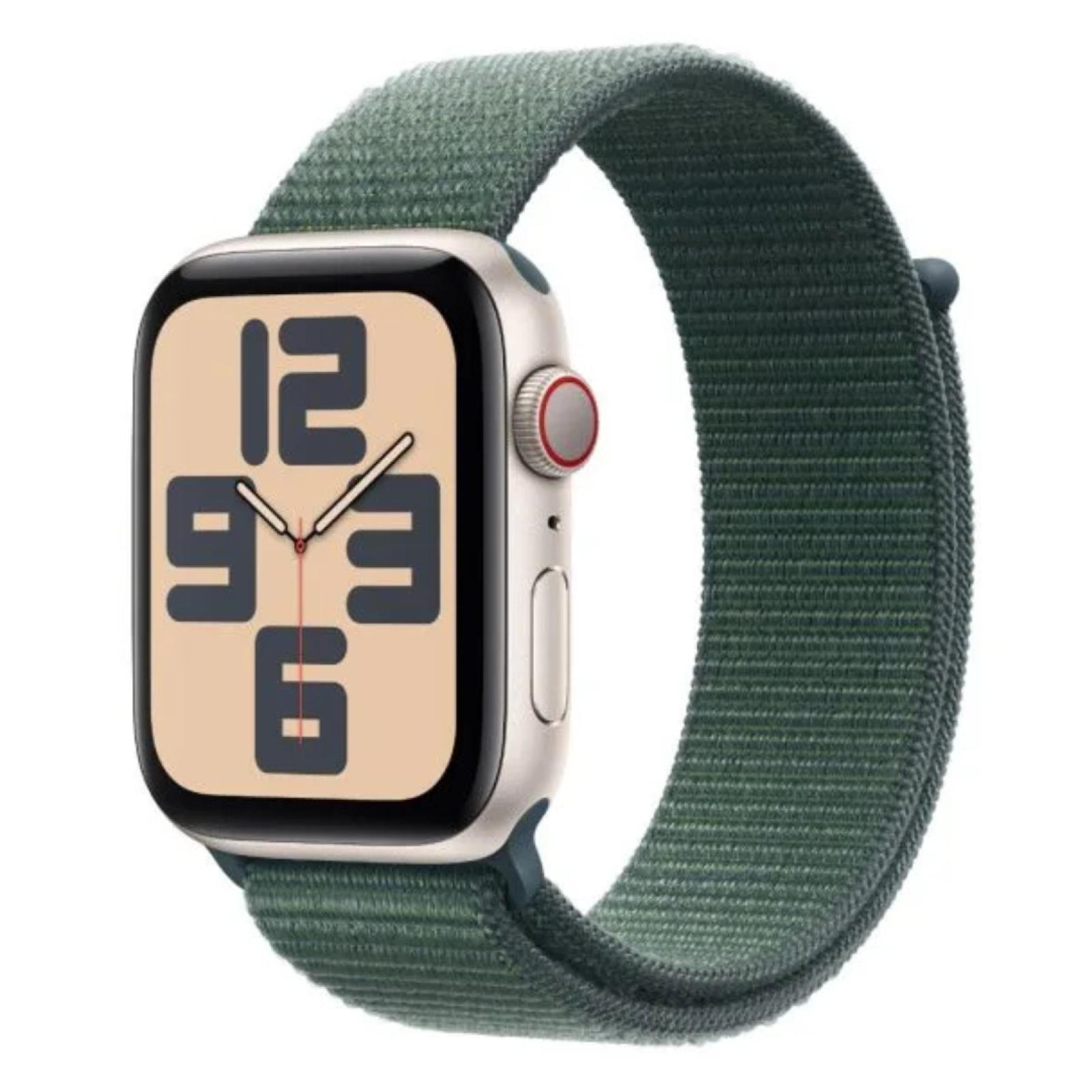 Apple Watch SE GPS + Cellular 44mm Starlight Aluminium Case with Lake Green Sport Loop