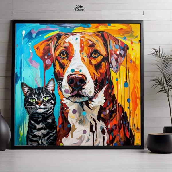 Colourful Dog and Cat Portrait - Home Decor