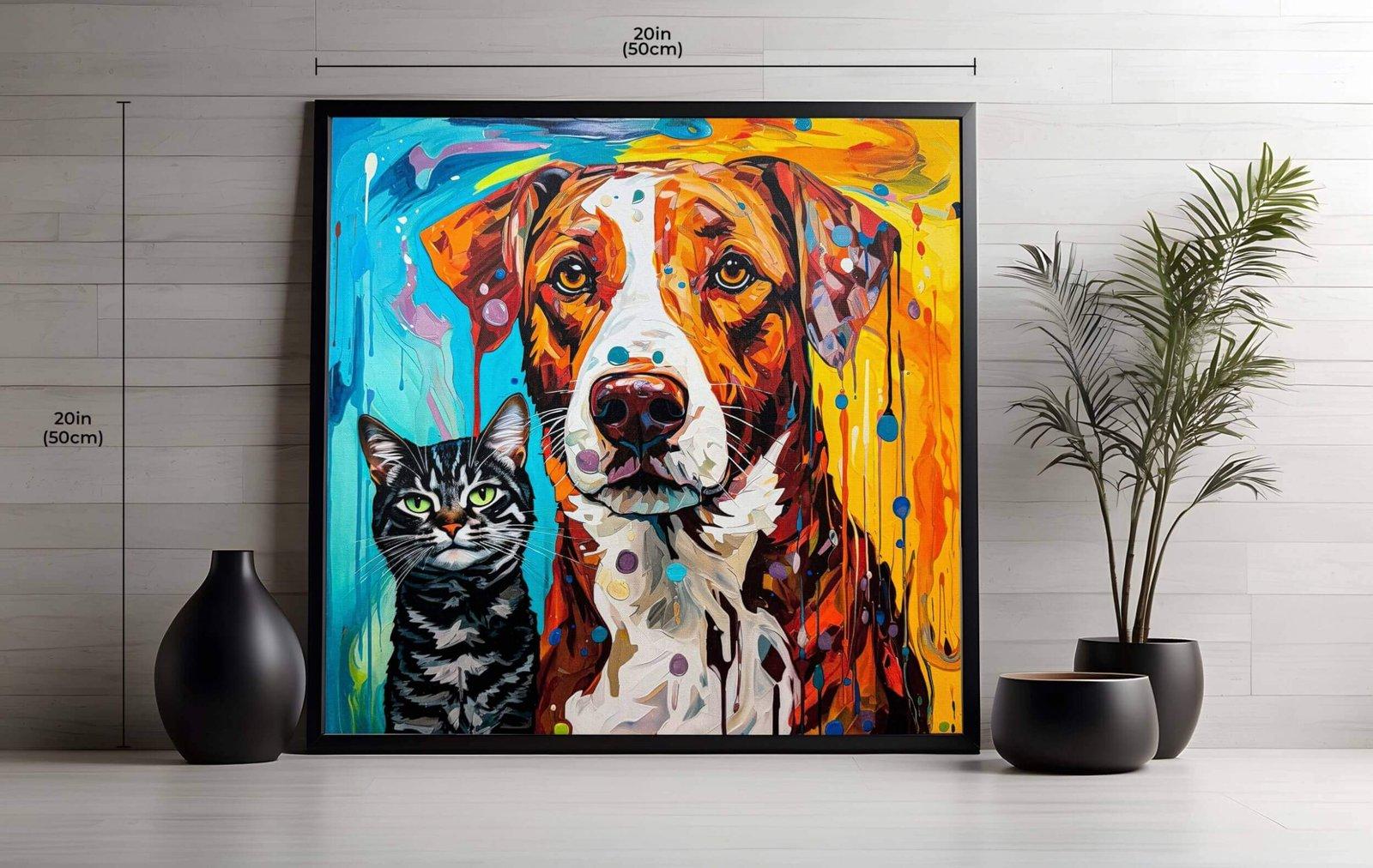 Colourful Dog and Cat Portrait - Home Decor