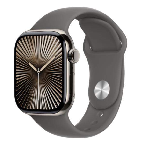 Apple Watch Series 10 GPS + Cellular 42mm Natural Titanium Case with Stone Grey Sport Band