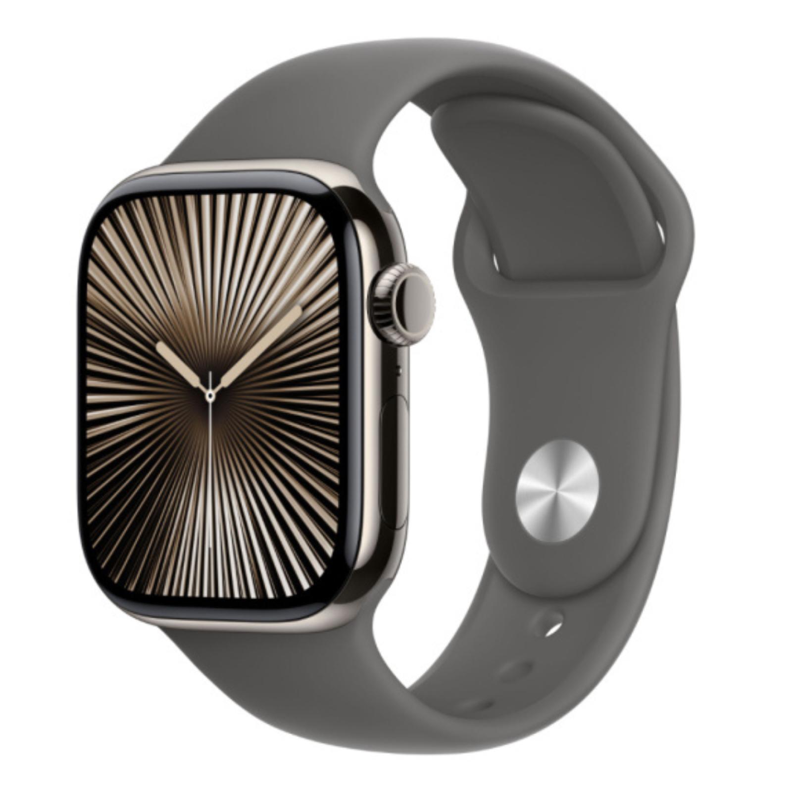 Apple Watch Series 10 GPS + Cellular 42mm Natural Titanium Case with Stone Grey Sport Band