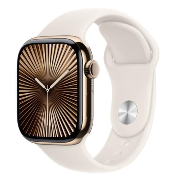 Apple Watch Series 10 GPS + Cellular 46mm Gold Titanium Case with Starlight Sport Band