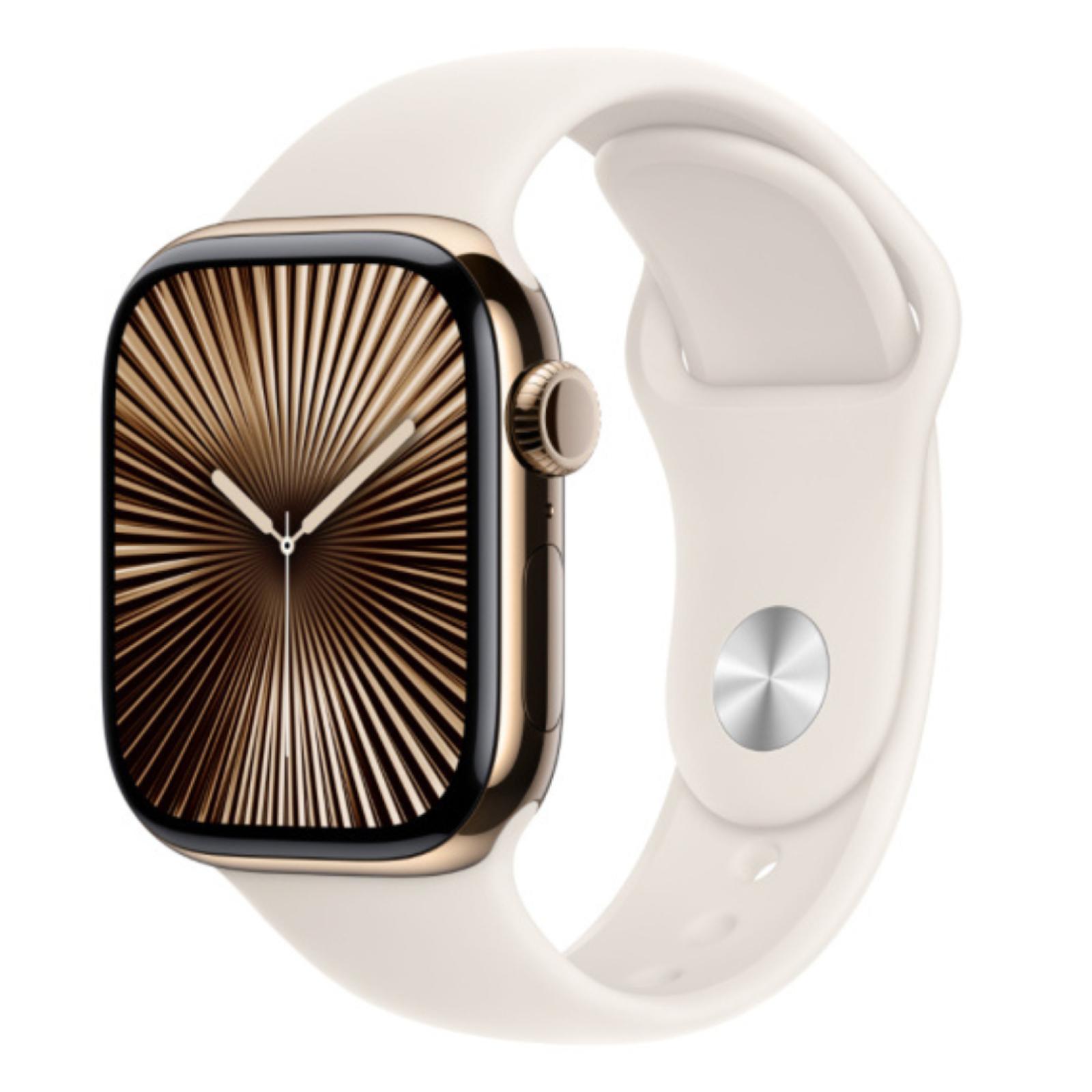 Apple Watch Series 10 GPS + Cellular 46mm Gold Titanium Case with Starlight Sport Band
