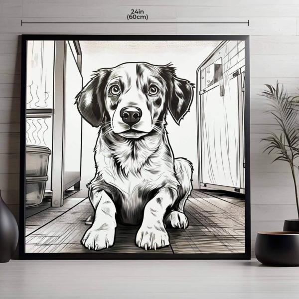 Black and White Dog Illustration Canvas - Home Decor