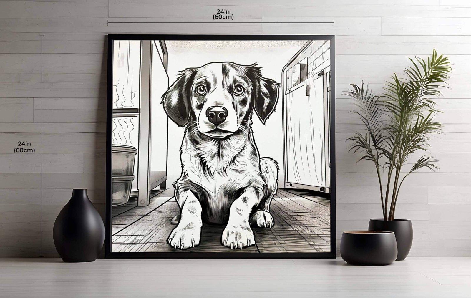 Black and White Dog Illustration Canvas - Home Decor