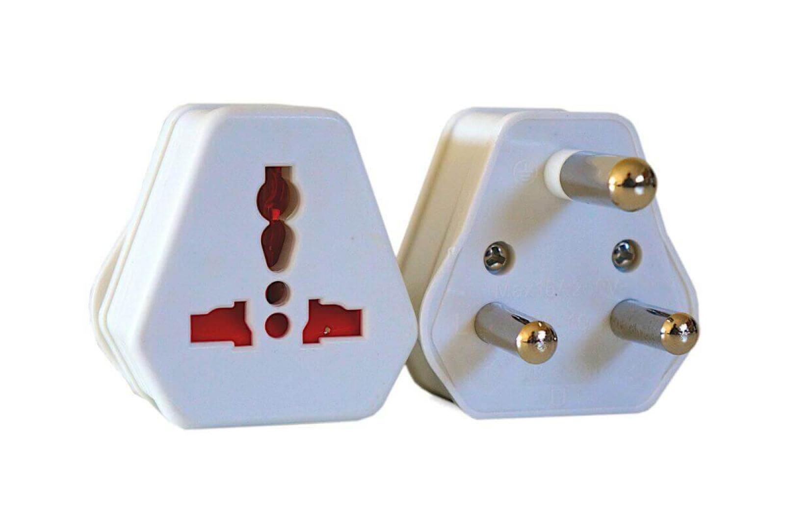 2x White Universal Travel Adaptor for International to South Africa 3 Pin