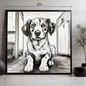 Black and White Dog Illustration Canvas - Home Decor - Image 1