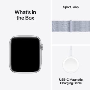 Apple Watch SE GPS + Cellular 44mm Silver Aluminium Case with Blue Cloud Sport Loop - Image 3