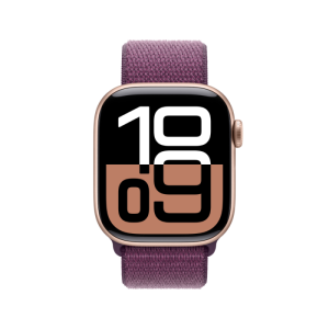 Apple Watch Series 10 GPS + Cellular 46mm Rose Gold Aluminium Case with Plum Sport Loop - Image 2