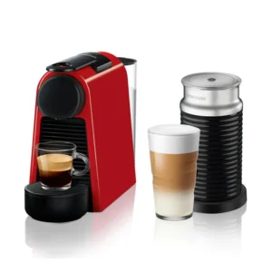 Nespresso Essenza Bundle 1450W Mini Automatic Espresso Machine with Aeroccino Milk Frother - Ruby Red 90009475